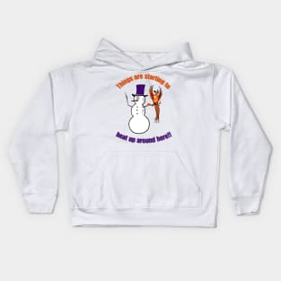 Things are starting to heat up around here, global warming, melting snowman, burning phoenix Kids Hoodie